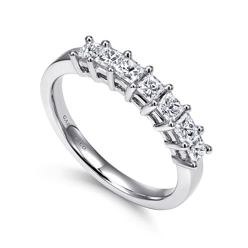 Catania - 14K White Gold Princess Cut 7 Stone Prong Set Diamond Wedding Band - 0.6 ct - Shot 3