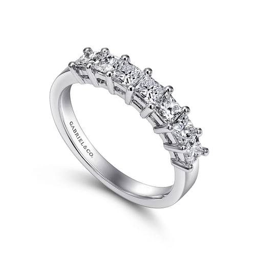 Catania - 14K White Gold Princess Cut 7 Stone Prong Set Diamond Wedding Band - 0.9 ct - Shot 3