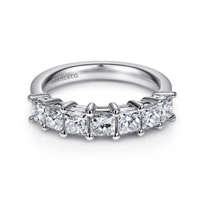 Catania - 14K White Gold Princess Cut 7 Stone Prong Set Diamond Wedding Band