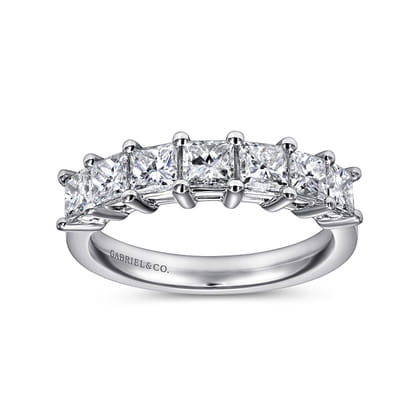 Catania - 14K White Gold Princess Cut 7 Stone Prong Set Diamond Wedding Band