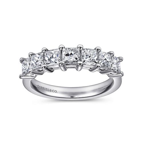 Catania - 14K White Gold Princess Cut 7 Stone Prong Set Diamond Wedding Band - 1.5 ct - Shot 4