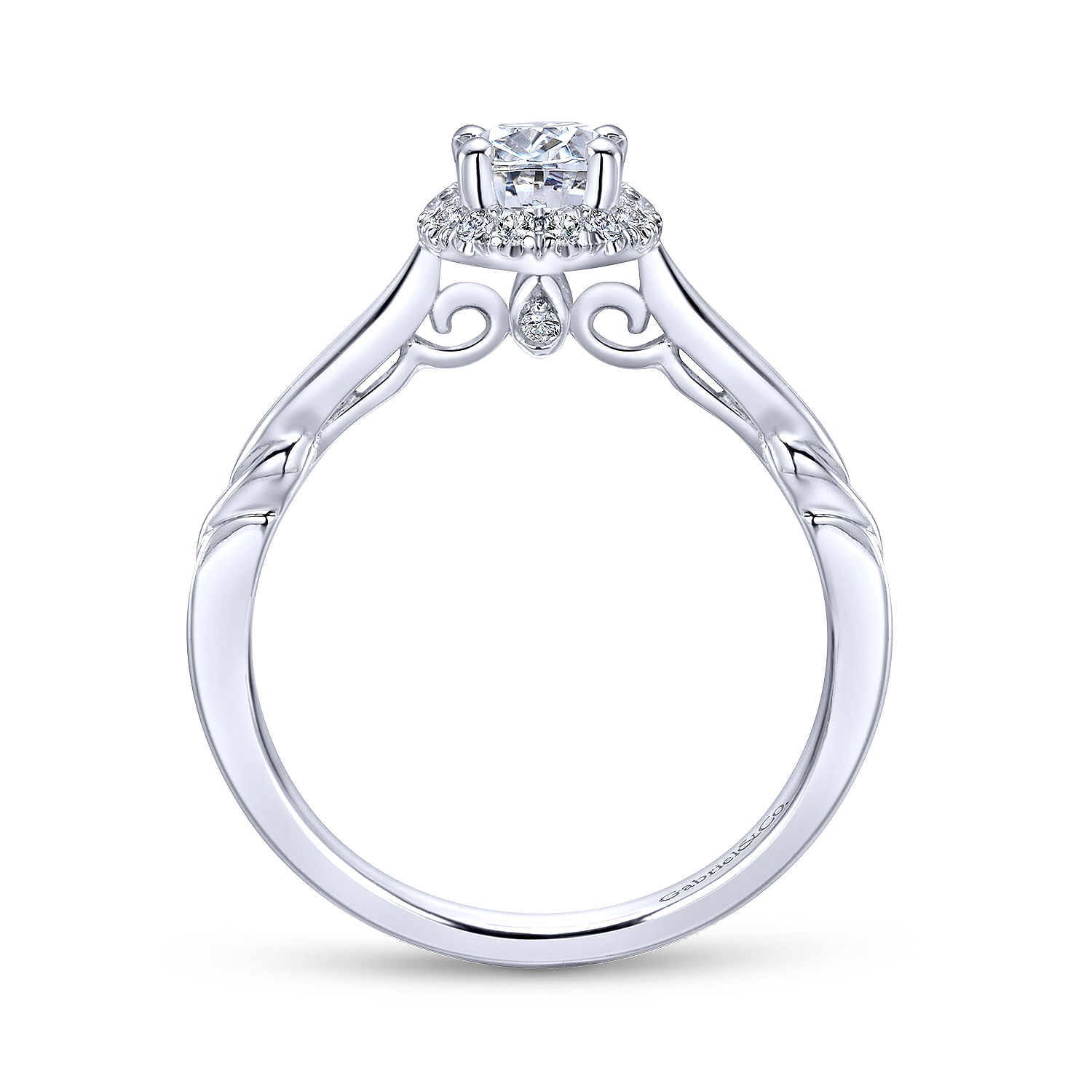 Catherine - 14K White Gold Oval Halo Diamond Engagement Ring - 0.1 ct - Shot 2