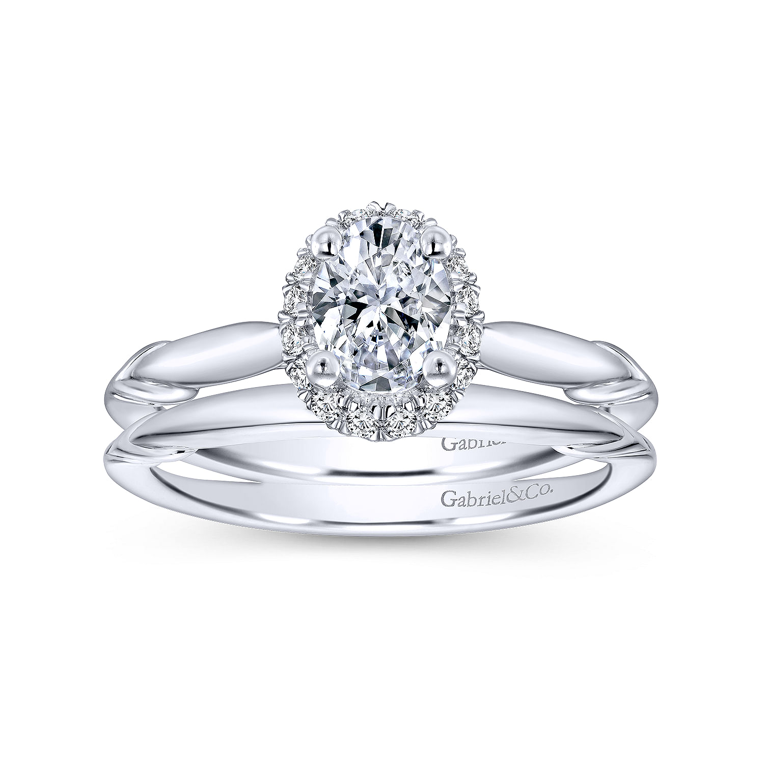Catherine - 14K White Gold Oval Halo Diamond Engagement Ring - 0.1 ct - Shot 4