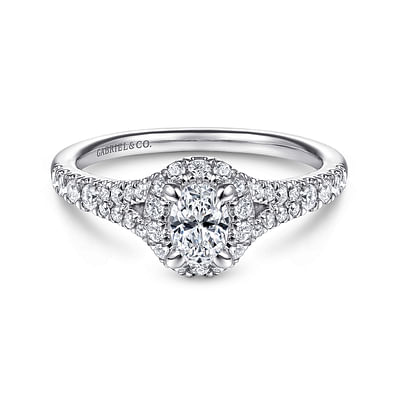 Catina - 14K White Gold Oval Halo Complete Diamond Engagement Ring
