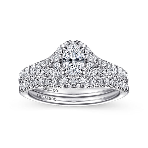 Catina - 14K White Gold Oval Halo Complete Diamond Engagement Ring - 0.83 ct - Shot 4