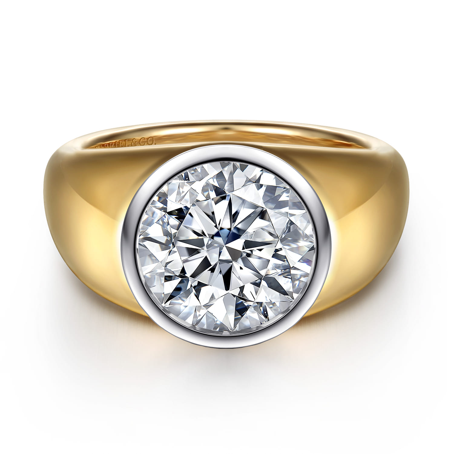 Caya - 14K White-Yellow Gold Round Diamond Engagement Ring