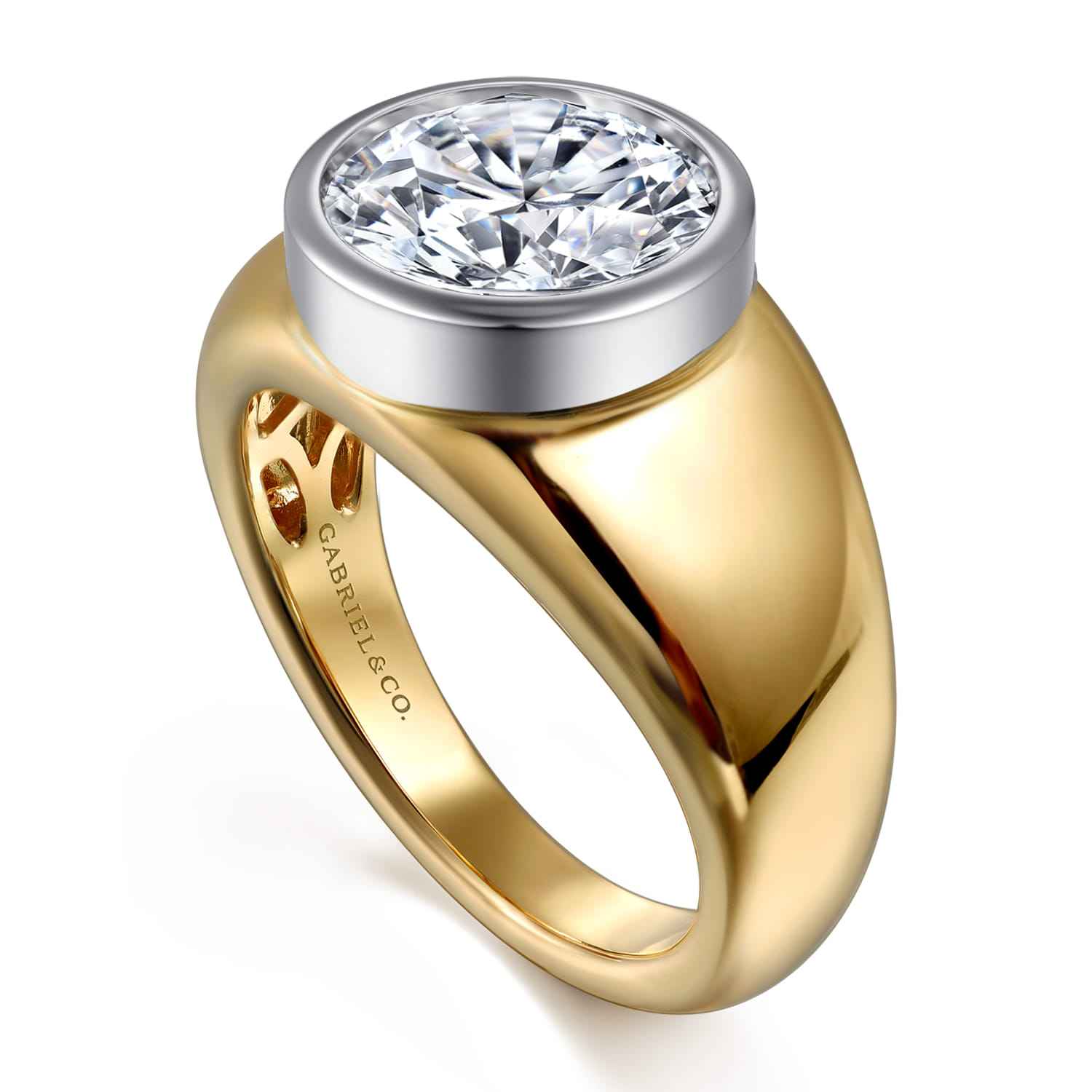 Caya - 14K White-Yellow Gold Round Diamond Engagement Ring