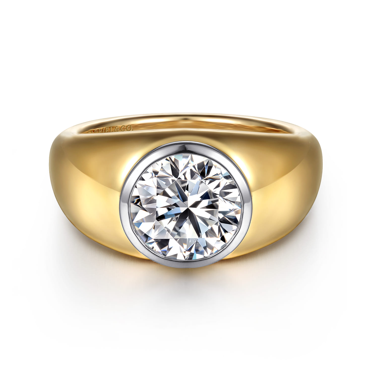Caya - 14K White-Yellow Gold Round Wide Band Diamond Engagement Ring