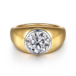 Caya - 14K White-Yellow Gold Round Wide Band Diamond Engagement Ring
