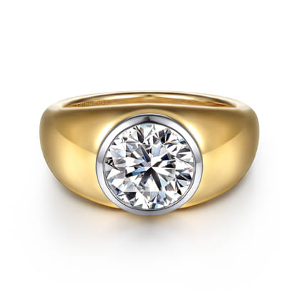 Caya - 14K White-Yellow Gold Round Wide Band Diamond Engagement Ring