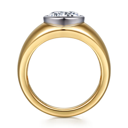 Caya - 14K White-Yellow Gold Round Wide Band Diamond Engagement Ring