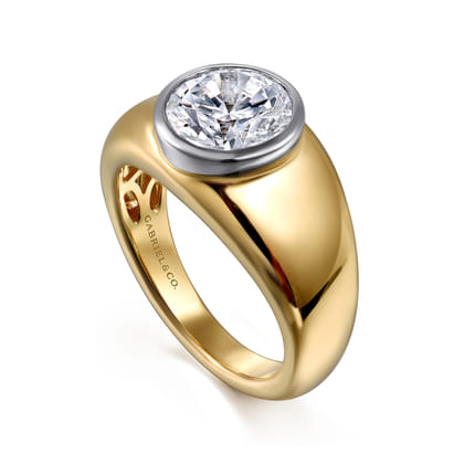 Caya - 14K White-Yellow Gold Round Wide Band Diamond Engagement Ring