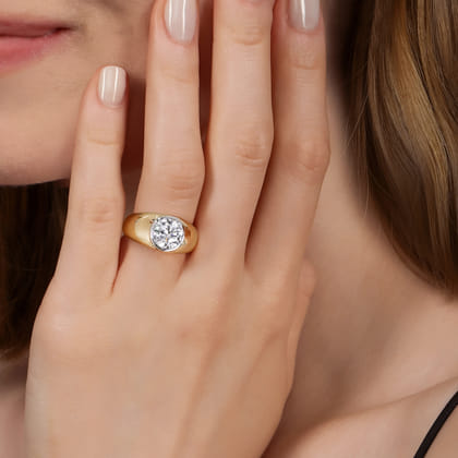 Caya - 14K White-Yellow Gold Round Wide Band Diamond Engagement Ring