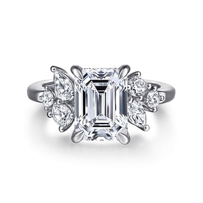 Caye - 14K White Gold Emerald Cut Diamond Engagement Ring