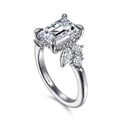 Caye - 14K White Gold Emerald Cut Diamond Engagement Ring