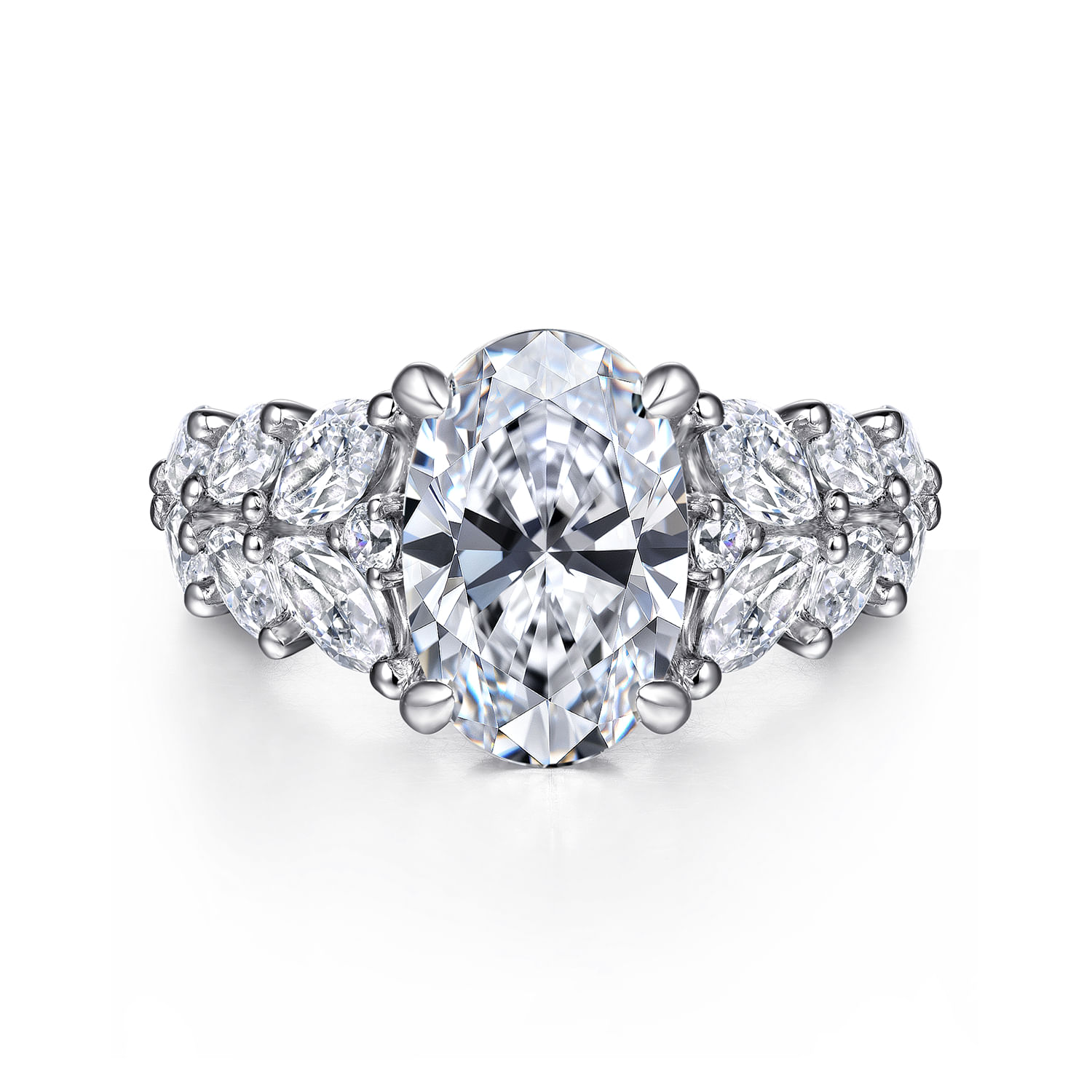Cayte - 14K White Gold Floral Oval Diamond Engagement Ring