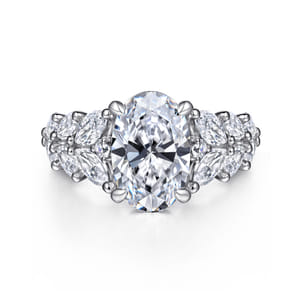 Cayte - 14K White Gold Floral Oval Diamond Engagement Ring