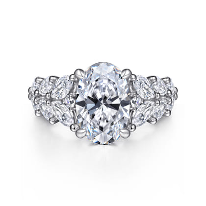 Cayte - 14K White Gold Floral Oval Diamond Engagement Ring