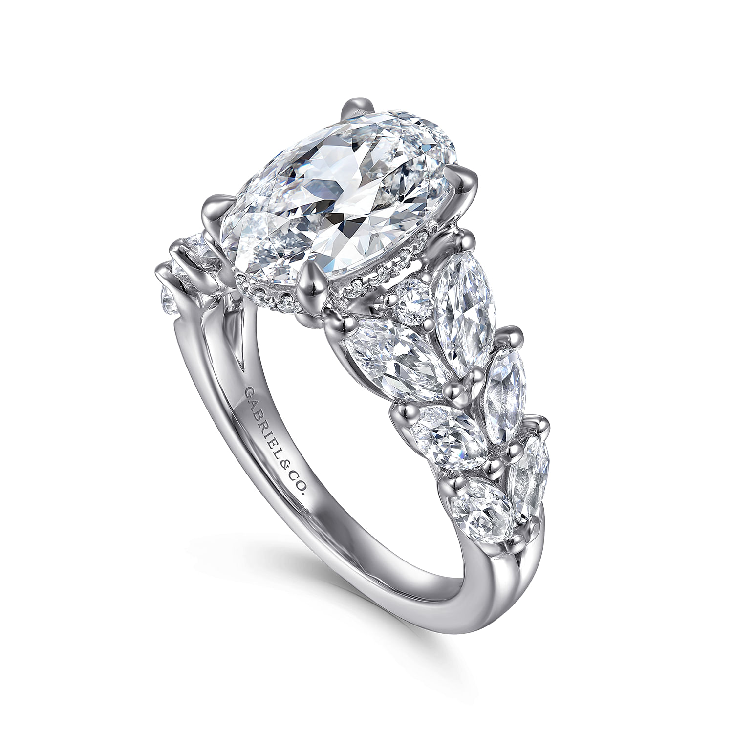 Cayte - 14K White Gold Floral Oval Diamond Engagement Ring