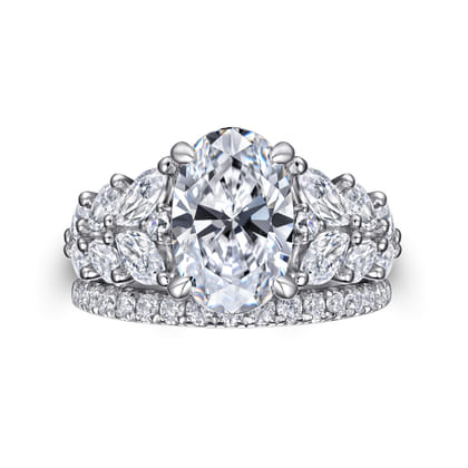 Cayte - 14K White Gold Floral Oval Diamond Engagement Ring