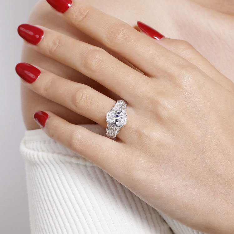 Cayte - 14K White Gold Floral Oval Diamond Engagement Ring