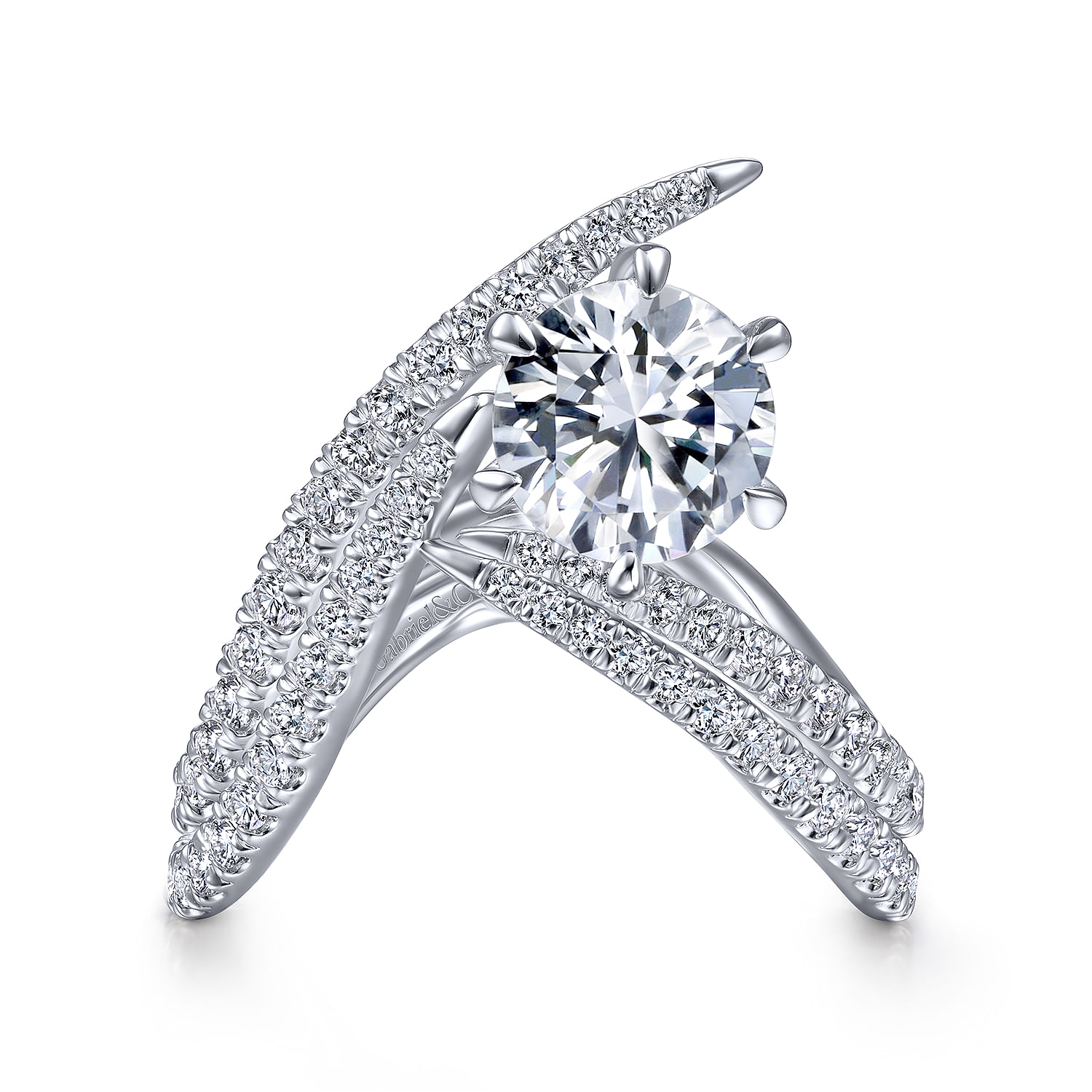 Celestial - 14K White Gold Free Form Round Diamond Engagement Ring
