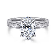 Celestiana - Vintage Inspired 14K White Gold Oval Solitaire Engagement Ring