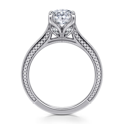 Celestiana - Vintage Inspired 14K White Gold Oval Solitaire Engagement Ring