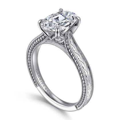 Celestiana - Vintage Inspired 14K White Gold Oval Solitaire Engagement Ring
