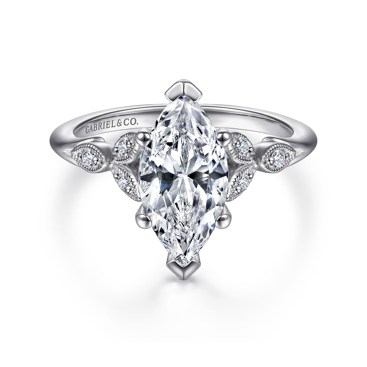 Celia - 14K White Gold 6 Prong Marquise Shape Diamond Engagement Ring