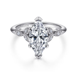14K White Gold 6 Prong Marquise Shape Diamond Engagement Ring