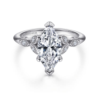 Celia - 14K White Gold 6 Prong Marquise Shape Diamond Engagement Ring