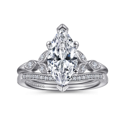 Celia - 14K White Gold 6 Prong Marquise Shape Diamond Engagement Ring