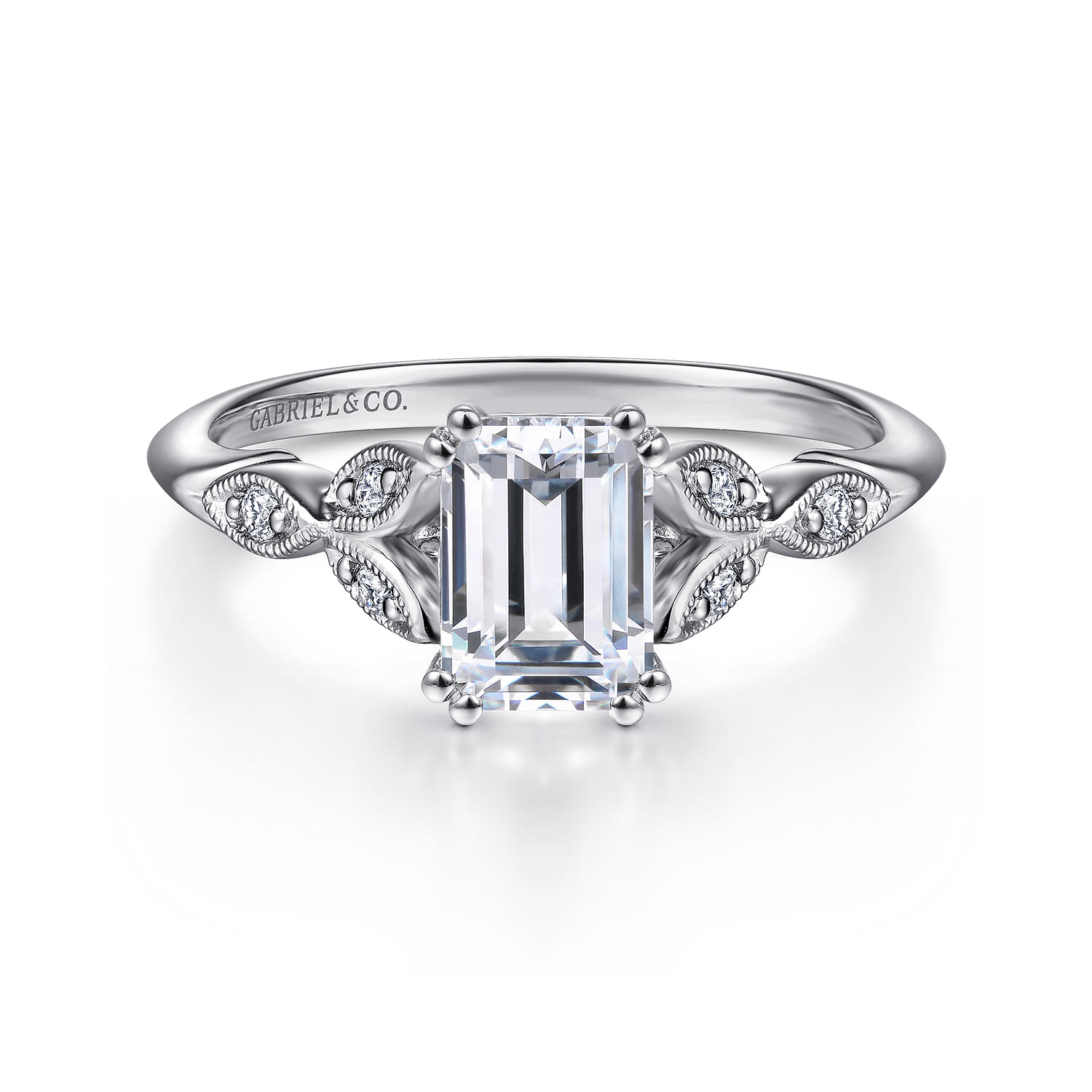 Celia - 14K White Gold Emerald Cut Diamond Engagement Ring