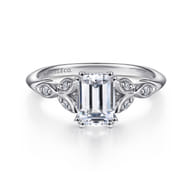 Celia - 14K White Gold Emerald Cut Diamond Engagement Ring