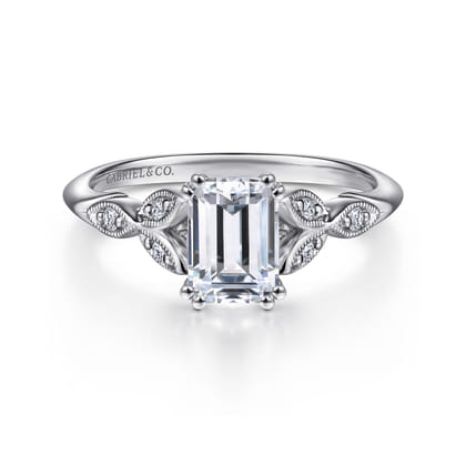 Celia - 14K White Gold Emerald Cut Diamond Engagement Ring