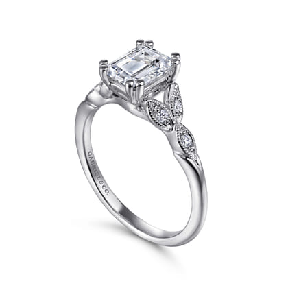 Celia - 14K White Gold Emerald Cut Diamond Engagement Ring