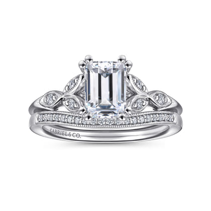 Celia - 14K White Gold Emerald Cut Diamond Engagement Ring