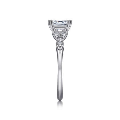 Celia - 14K White Gold Emerald Cut Diamond Engagement Ring