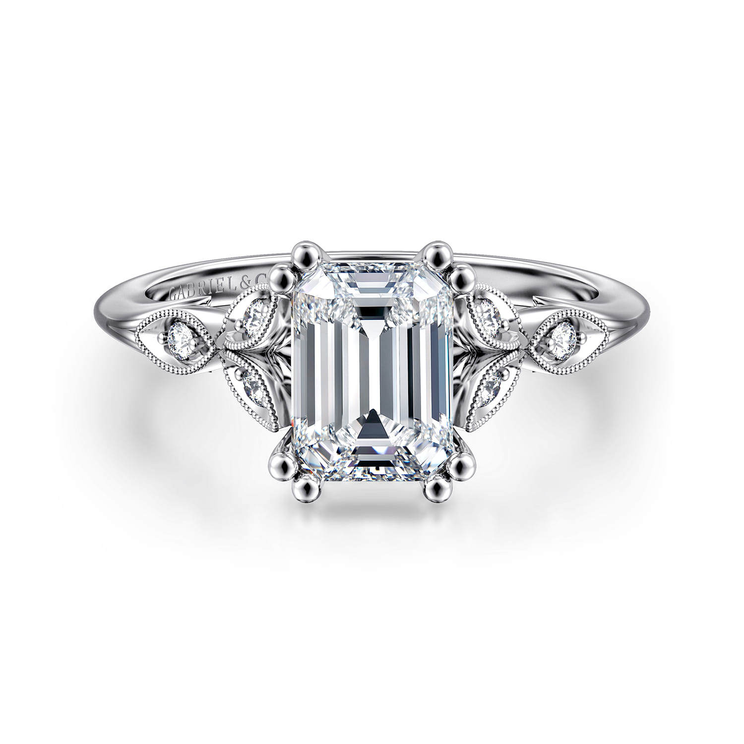 Celia - 14K White Gold Emerald Cut Diamond Engagement Ring