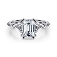 Celia - 14K White Gold Emerald Cut Diamond Engagement Ring
