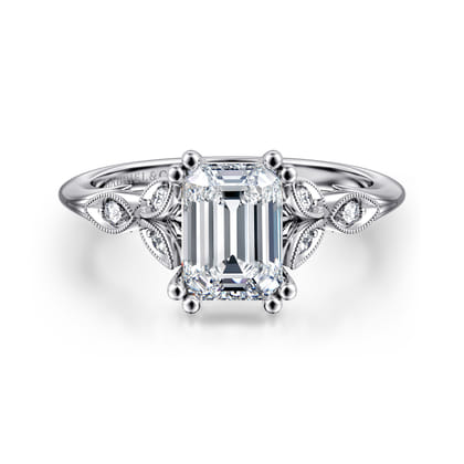 Celia - 14K White Gold Emerald Cut Diamond Engagement Ring