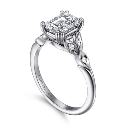 Celia - 14K White Gold Emerald Cut Diamond Engagement Ring