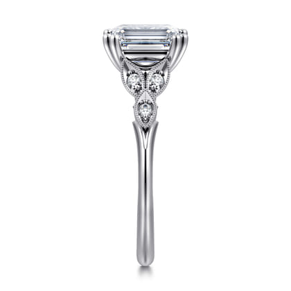 Celia - 14K White Gold Emerald Cut Diamond Engagement Ring