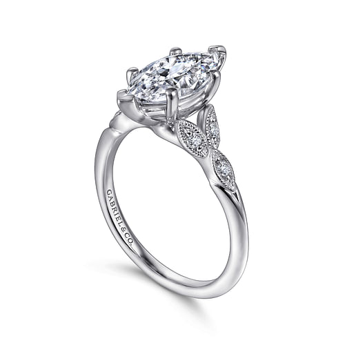 Celia - 14K White Gold Marquise Shape Diamond Engagement Ring - 0.07 ct - Shot 3