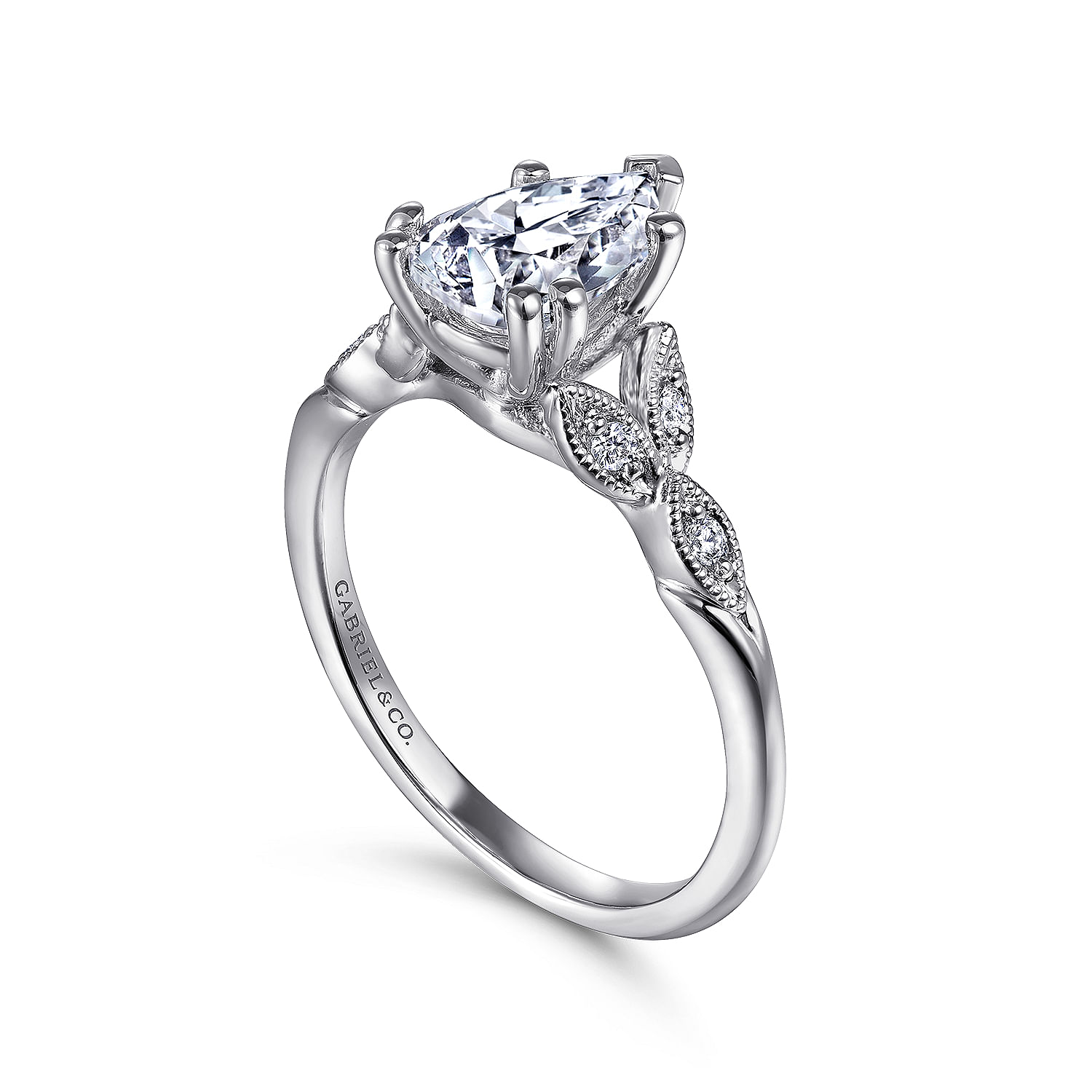 Celia - 14K White Gold Pear Shape Diamond Engagement Ring - 0.07 ct - Shot 3