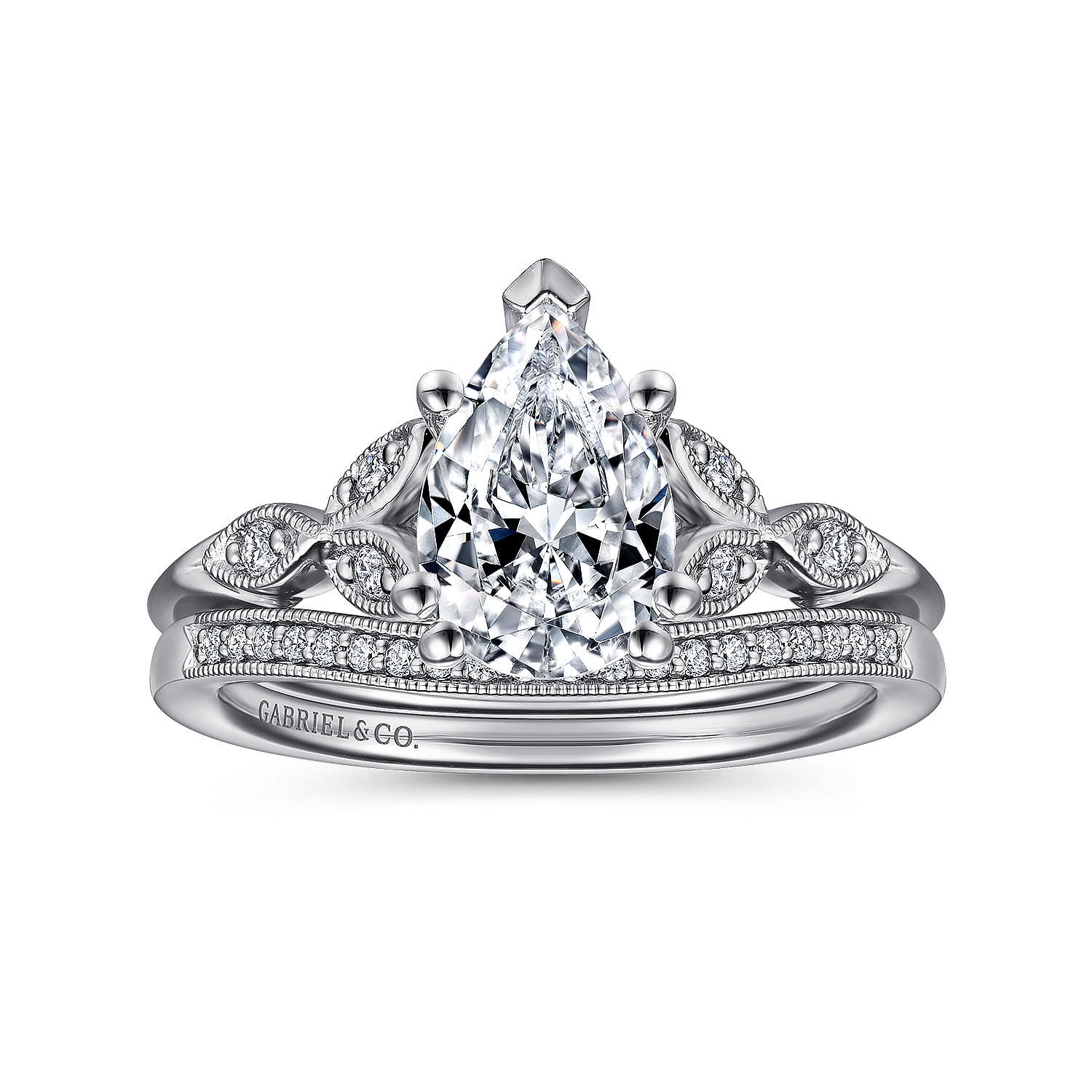 Celia - 14K White Gold Pear Shape Diamond Engagement Ring - 0.07 ct - Shot 4