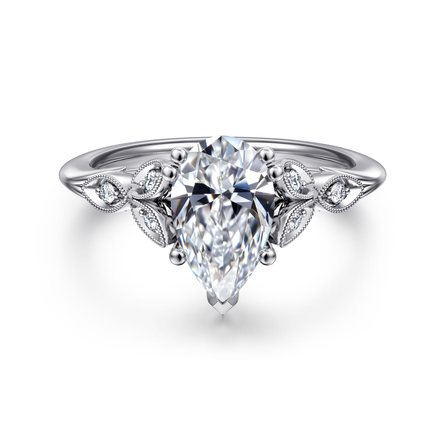 Celia - 14K White Gold Pear Shape Diamond Engagement Ring