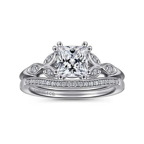 Celia - 14K White Gold Princess Cut Diamond Engagement Ring - 0.07 ct - Shot 4