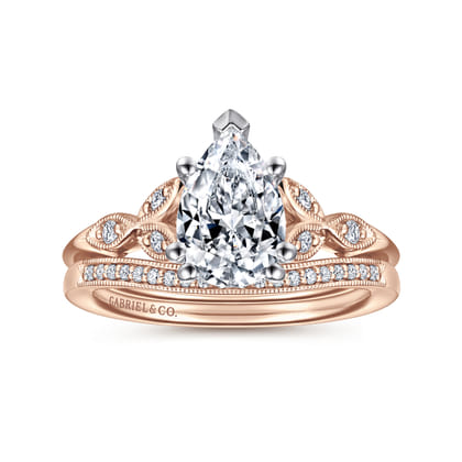 Celia - 14K White-Rose Gold Pear Shape Diamond Engagement Ring